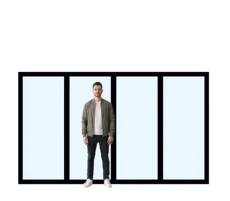 Standard 6'8" door with 5 foot 10 inch man for scale