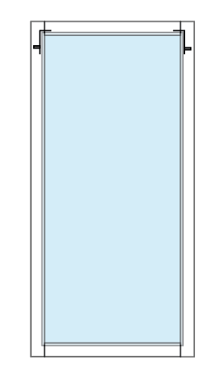 Supplied full-panel drawing showing the glazing, with shims and squaring bolts at both upper corners